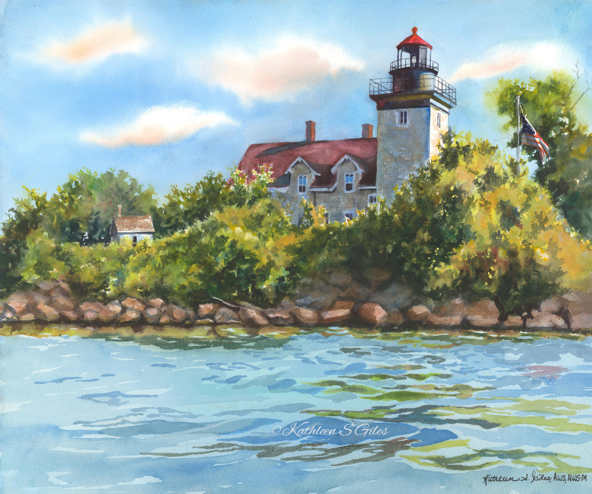 Original Watercolor Painting Somerset Lighthouse in Blue ~ Sale
