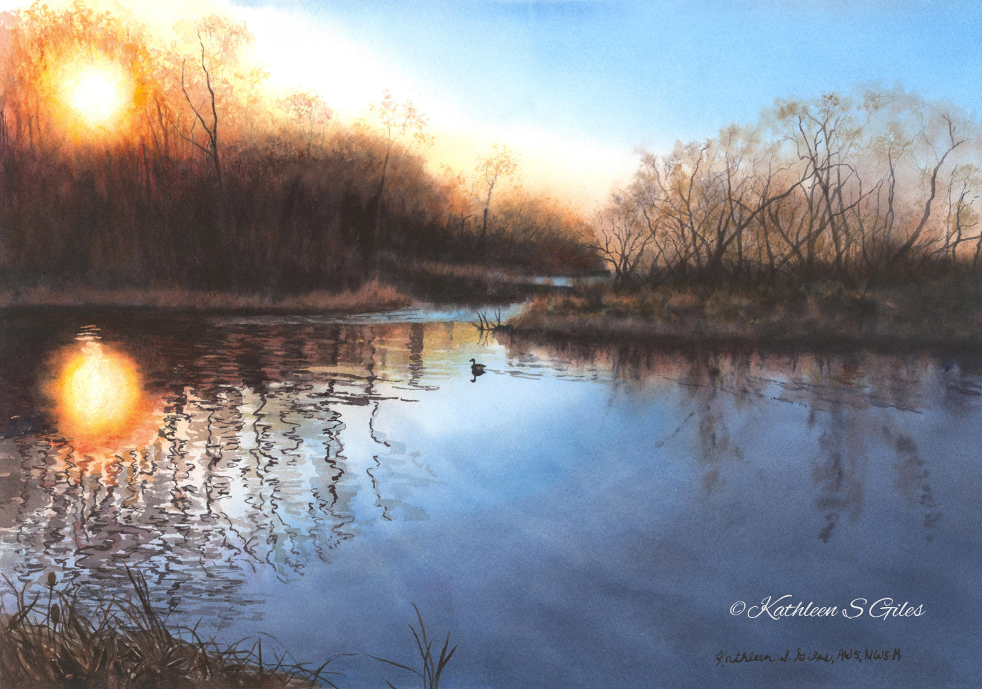 Original Watercolor Painting Sunset Lake Ontario