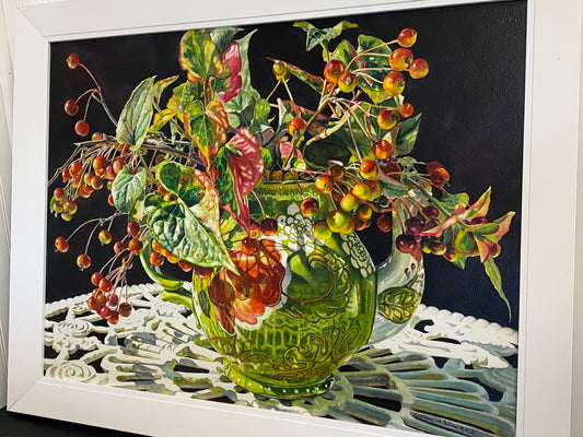 Original Watercolor Crab Apple Tea Pot ~ Sale