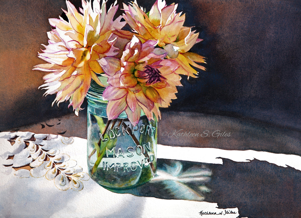 Lockport Jar with Dahlias