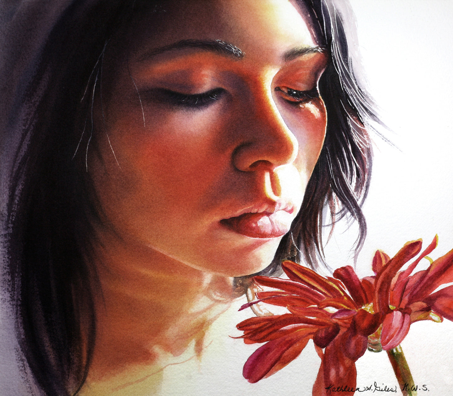 Original Watercolor Painting of "Red Dahlia"