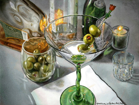 Original Framed Watercolor "Dirty Martini"