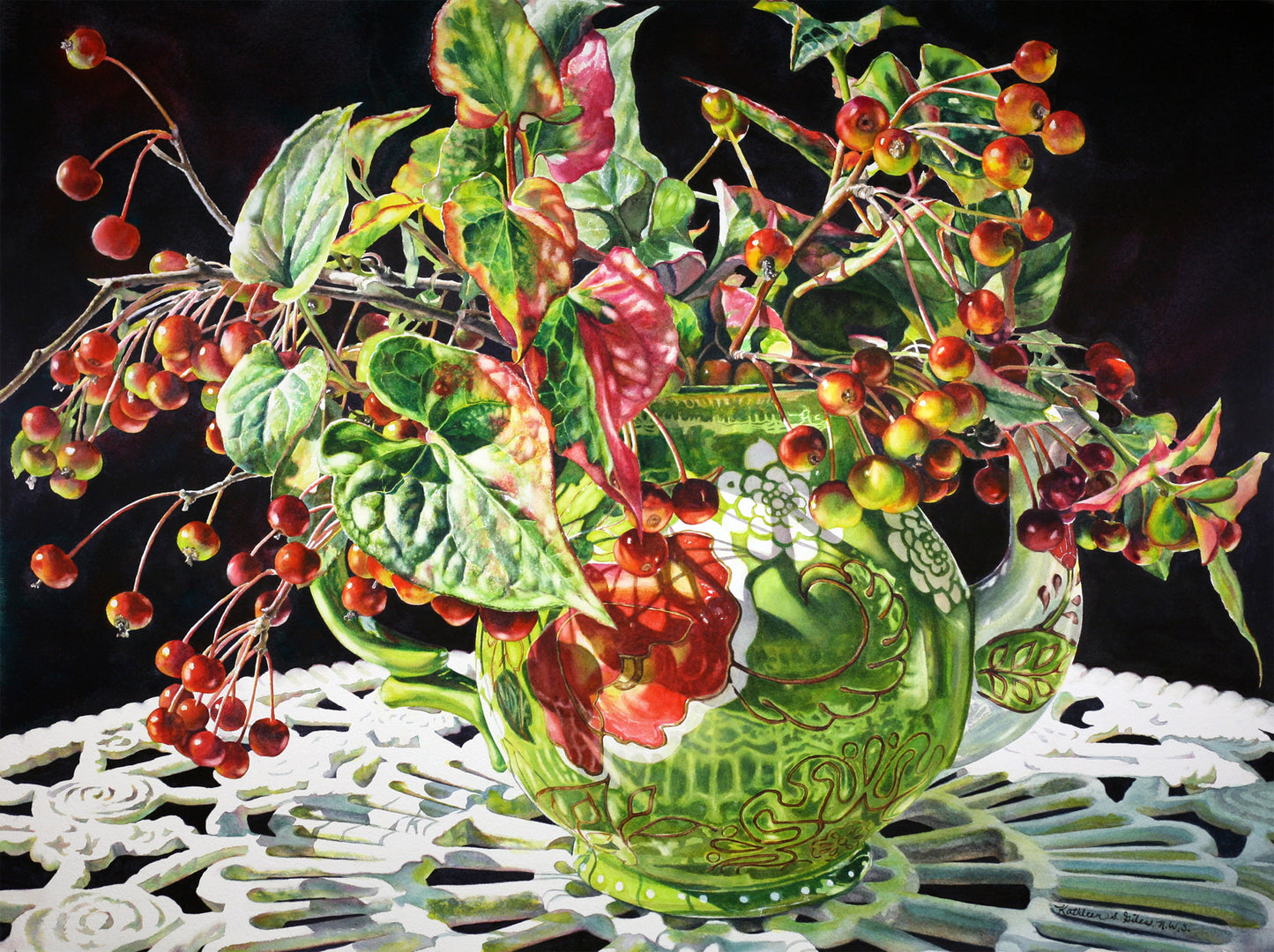 Original Watercolor Crab Apple Tea Pot
