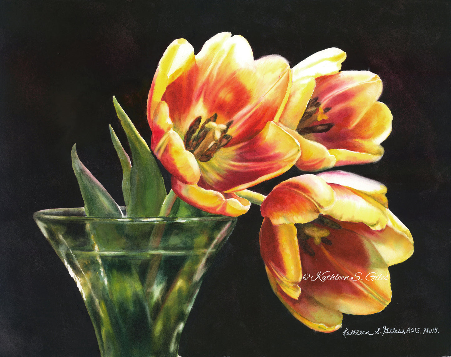 Original Watercolor Yellow Tulips