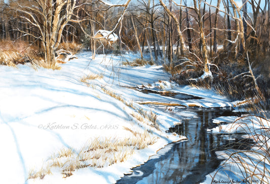 Original Watercolor Painting Frozen  Creek