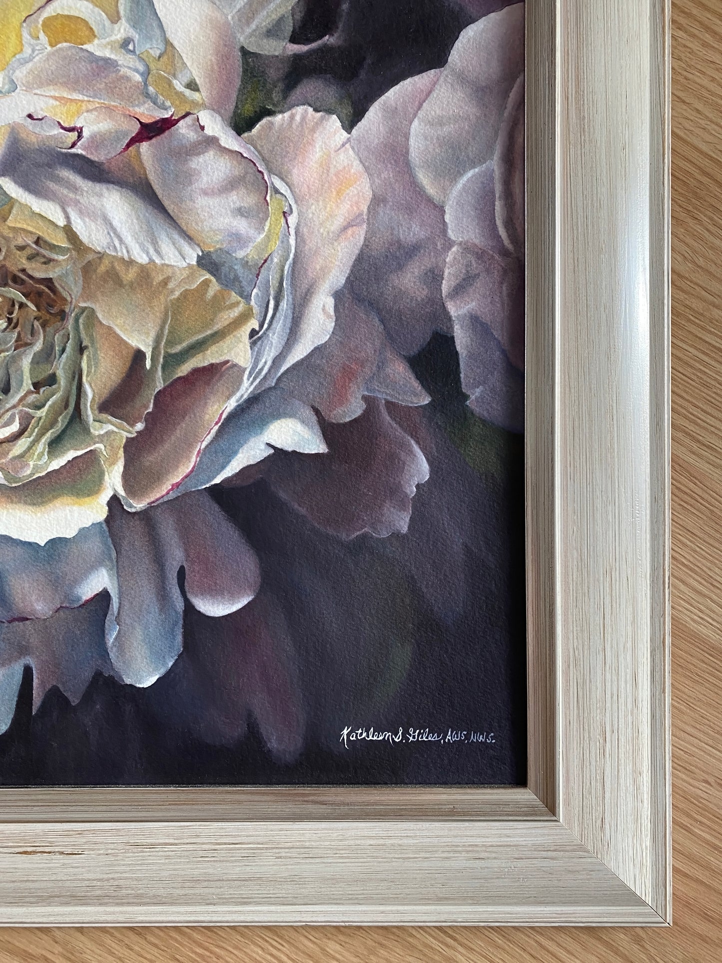 Original Watercolor Painting of Shadowed Peony